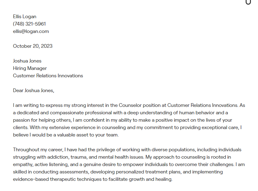 cover letter for counselor with no experience